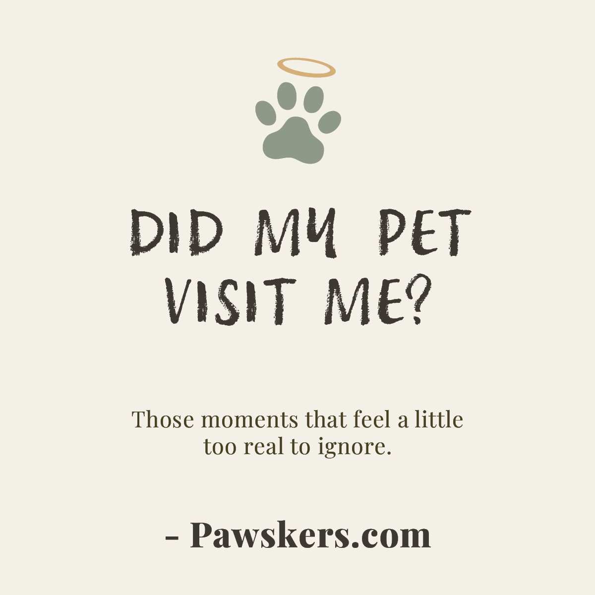 Minimalist featured image reading “Did My Pet Visit Me?” with halo paw icon and subtitle about moments that feel real after pet loss