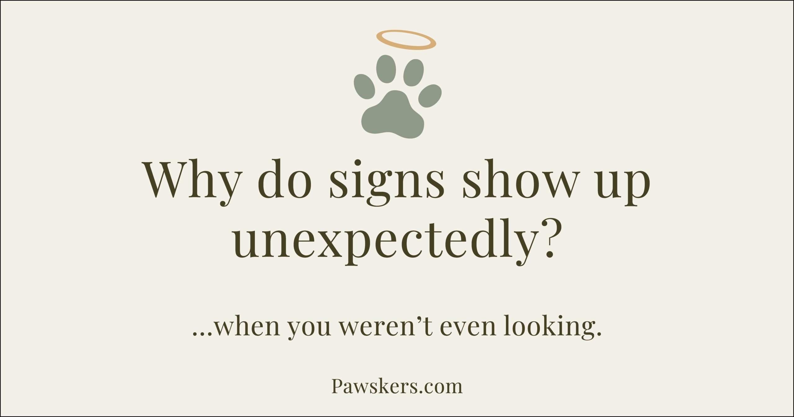 Beige Pawskers cover image with headline “Why do signs show up unexpectedly?”